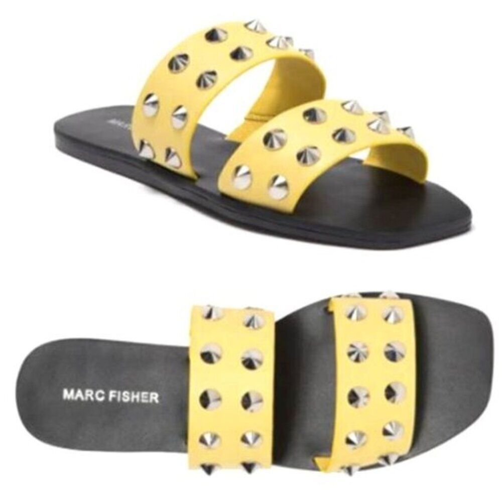 MARC‎ FISHER Bolive Studded Leather Flat Sandals Beach Yellow